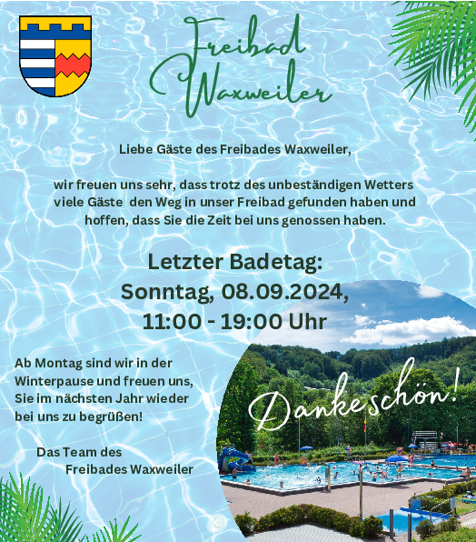 Bekanntmachung zur Schließung des Freibades